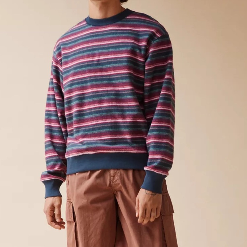 Retro Vintage Inspired UO Reverse Stripe Crew Neck Sweatshirt - Picture 8 of 12